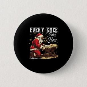 Every Knee Shall Bow Santa Christmas Nativity Scen Button