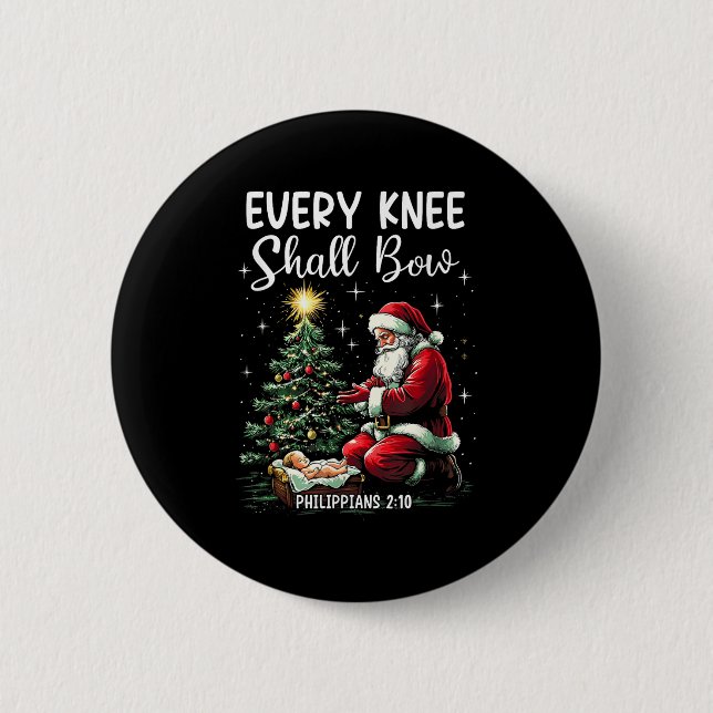 Every Knee Shall Bow Santa Christmas Nativity Scen Button (Front)