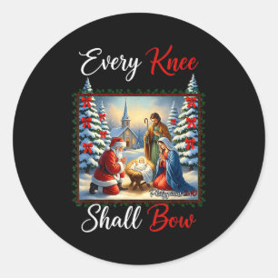 Every Knee Shall Bow Santa Christmas Nativity Scen Classic Round Sticker