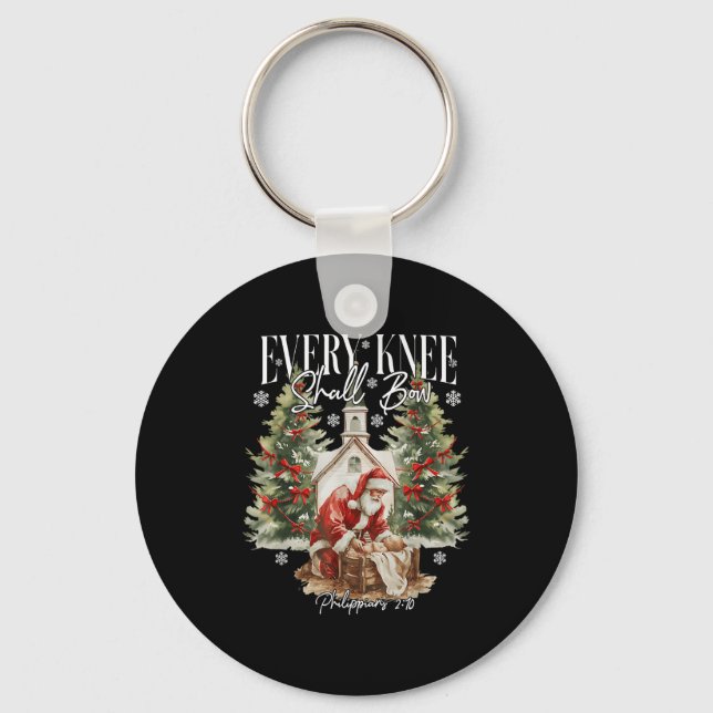 Every Knee Shall Bow Santa Christmas Nativity Scen Keychain (Front)