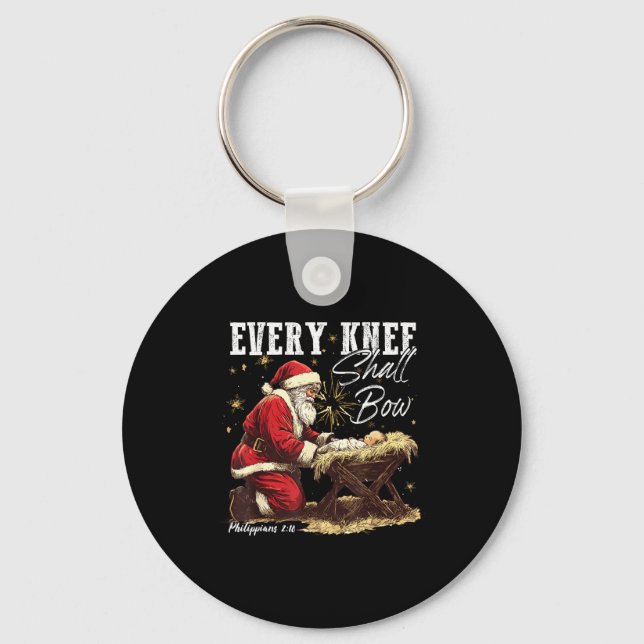 Every Knee Shall Bow Santa Christmas Nativity Scen Keychain (Front)