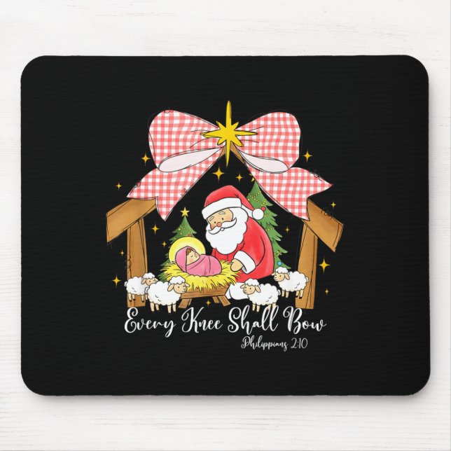 Every Knee Shall Bow Santa Christmas Nativity Scen Mouse Pad (Front)