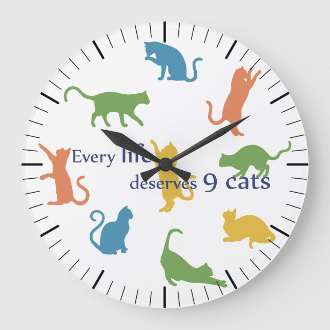 Every Life Deserves 9 Cats Funny Cat Humor Large Clock (Front)