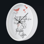 Every once in awhile in an ordinary life. clock<br><div class="desc">Every once in awhile in an ordinary life. Love gives us a Fairy Tale.  Cute Vintage Bird Lovely Whimsical Typography Mint and Coral Hearts.  Add your Names and Date of Wedding by Editing in Design Tool.</div>