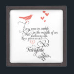 Every once in awhile in an ordinary life. keepsake box<br><div class="desc">Every once in awhile in an ordinary life. Love gives us a Fairy Tale.  Cute Vintage Bird Lovely Whimsical Typography Mint and Coral Hearts</div>