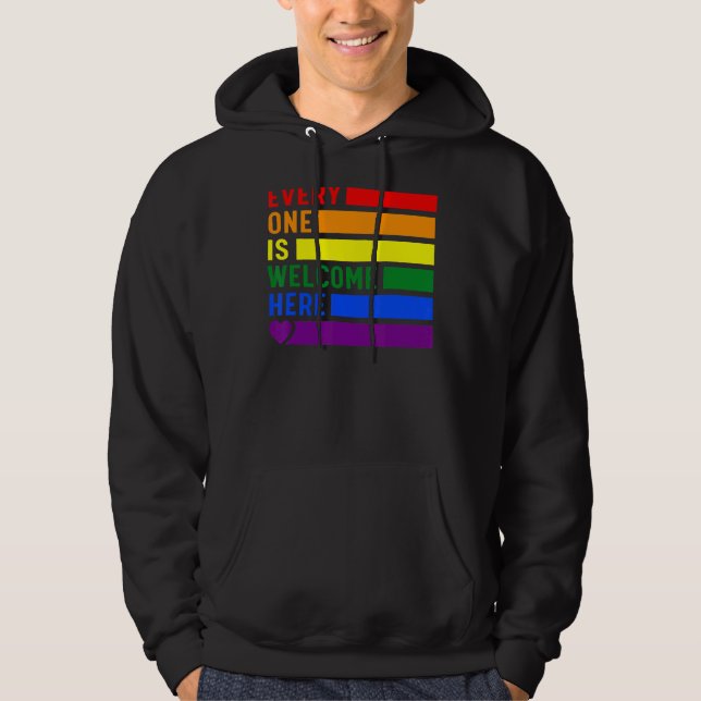 Every One Is Welcome Here Rainbow Lgbtq Pride Tran Hoodie (Front)