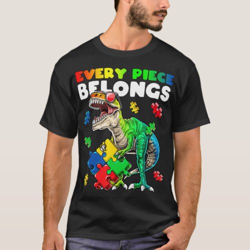 Every Piece Belongs Dinosaur Autism Awareness Puzz T_Shirt