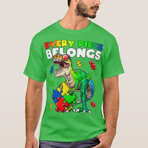 Every Piece Belongs Dinosaur Autism Awareness Puzz T_Shirt
