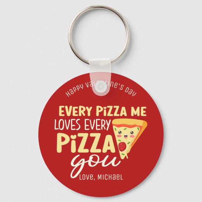 Every Pizza Me Loves You Cute Valentine's Day Red Keychain (Front)