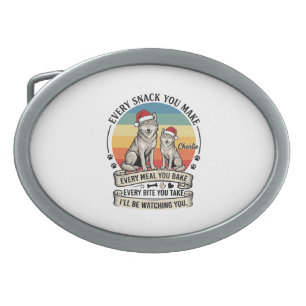 Every Snack You Make Dog Santa Hat Retro Sunset_1 Belt Buckle