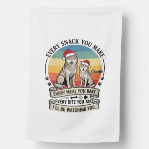 Every Snack You Make Dog Santa Hat Retro Sunset_1 House Flag