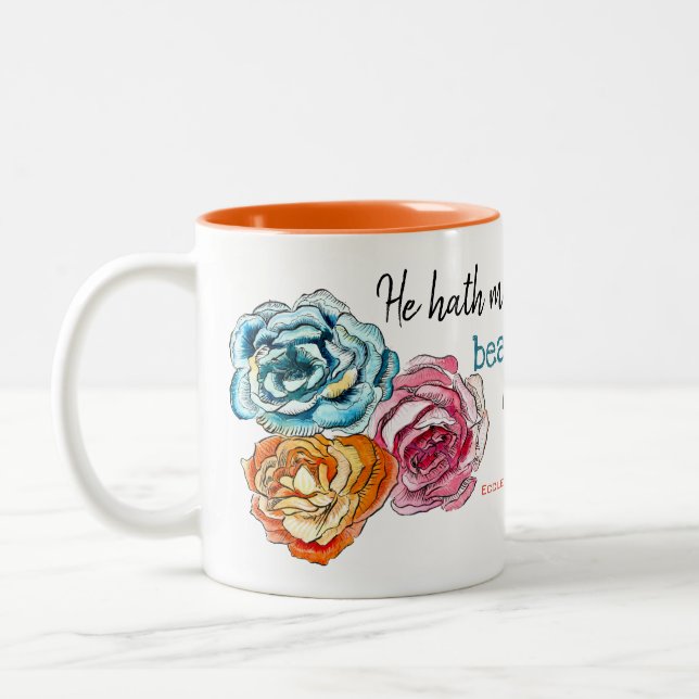 "Every thing beautiful" floral trio Two-Tone Coffee Mug (Left)