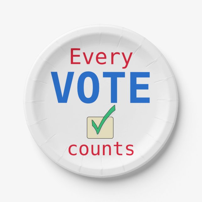 Every Vote Counts Campaign Election Voter Paper Plates (Front)