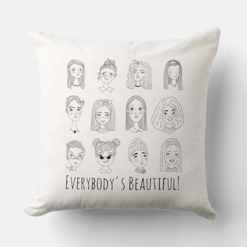 Everybody Beautiful Feminism Doodle Bed Pillow