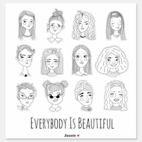 Everybody Is Beautiful Ink Pen Doodle Art Sticker