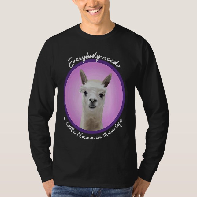 Everybody needs a little llama cute fuzzy alpaca v T-Shirt (Front)
