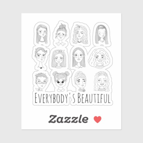 Everybodys Beautiful Feminist Doodle Art Sticker