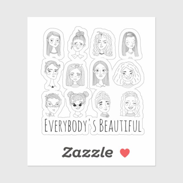 Everybody's Beautiful Feminist Doodle Art Sticker (Sheet)