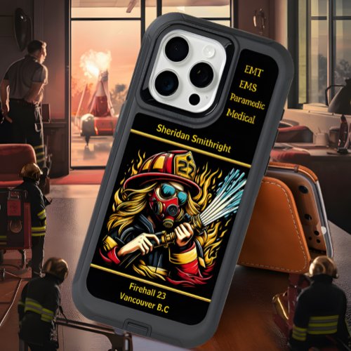 Everyday Heroes Female Firefighter Battling Flames iPhone 15 Pro Max Case