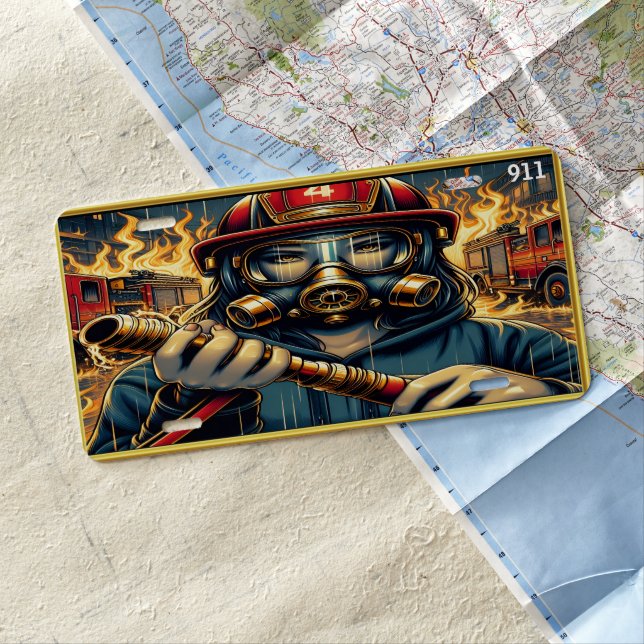 Everyday Heroes Firefighter Determined Firefighter License Plate (In Situ)