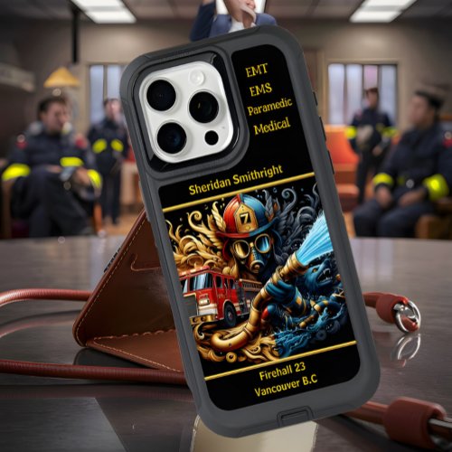 Everyday Heroes Firefighter With Hose and Truck iPhone 15 Pro Max Case