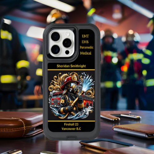 Everyday Heroes Firefighter With Hose and Truck iPhone 15 Pro Max Case