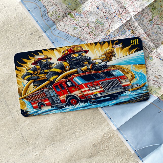 Everyday Heroes Firefighters Battle Blaze License Plate (In Situ)