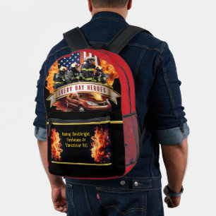 Everyday Heroes Firefighters Saving Car In Flames Printed Backpack
