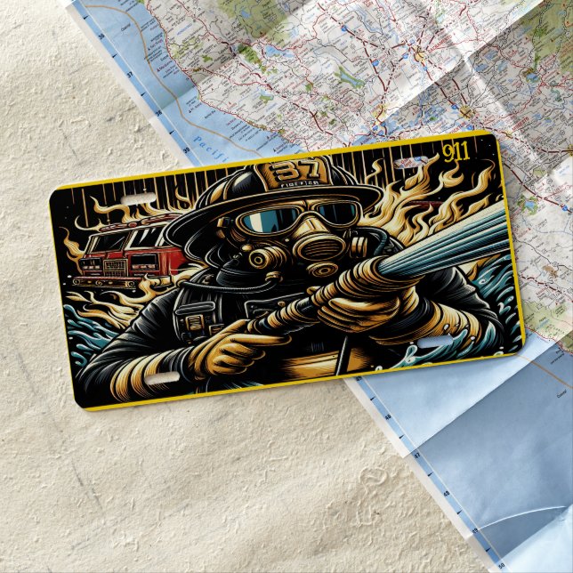 Everyday Heroes Firefighters Valor Amidst Flames License Plate (In Situ)