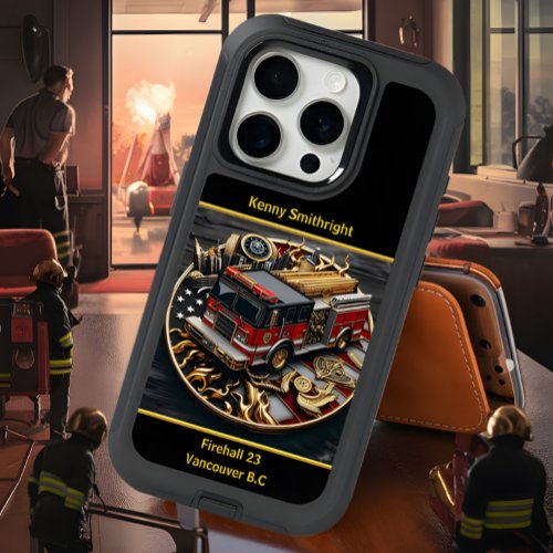 Everyday Heroes Firetruck Hero Golden Cityscape iPhone 15 Pro Case