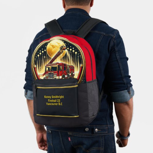 Everyday Heroes Firetruck Under The Golden Moon Printed Backpack