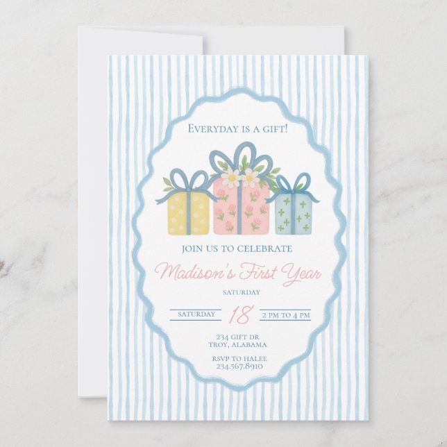 Everyday is a Gift First Birthday, Grandmillennial Invitation (Front)