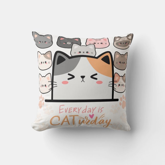 Everyday is Cat-urday Throw Pillow (Front)