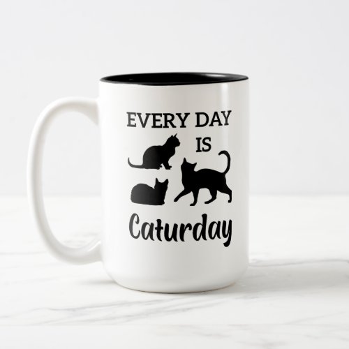 Everyday Is Caturday Funny Crazy Cat Two_Tone Coffee Mug