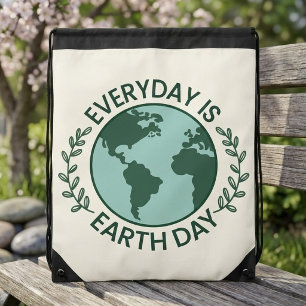 Everyday Is Earth Day - Vintage Green Earth Lover Drawstring Bag