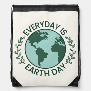 Everyday Is Earth Day - Vintage Green Earth Lover Drawstring Bag