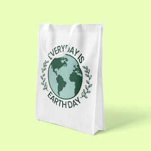 Everyday Is Earth Day - Vintage Green Earth Lover Grocery Bag