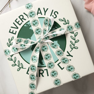 Everyday Is Earth Day - Vintage Green Earth Lover Satin Ribbon