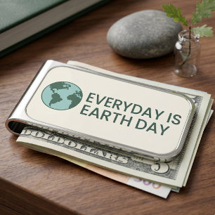Everyday Is Earth Day - Vintage Green Earth Lover Silver Finish Money Clip