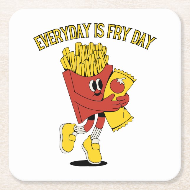 Everyday Is Fry Day Square Paper Coaster (Front)