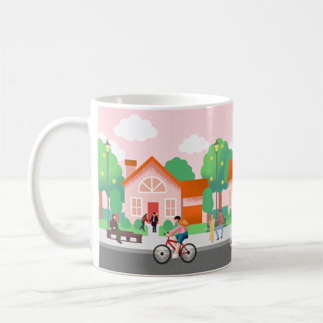 Everyday Love in a Cozy Neighborhood – Illustratio Coffee Mug (Left)