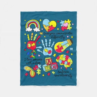 Everyone communicates differently autism awareness fleece blanket