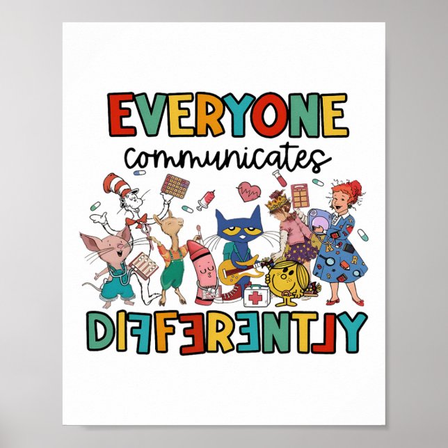 Everyone Communicates Differently Funny Book Kids  Poster (Front)