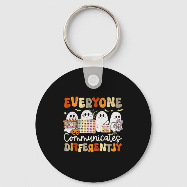 Everyone Communicates Differently Halloween Slp Sp Keychain (Front)