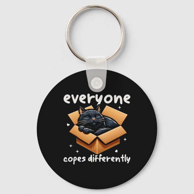 Everyone Copes Differently Cat Napping Funny Menta Keychain (Front)