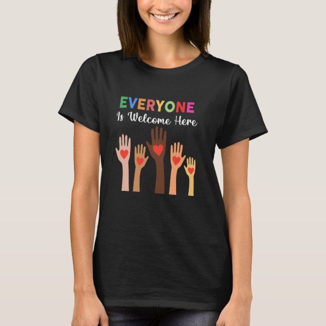 Everyone Is Welcome Here Idaho Teacher T-Shirt (Front)