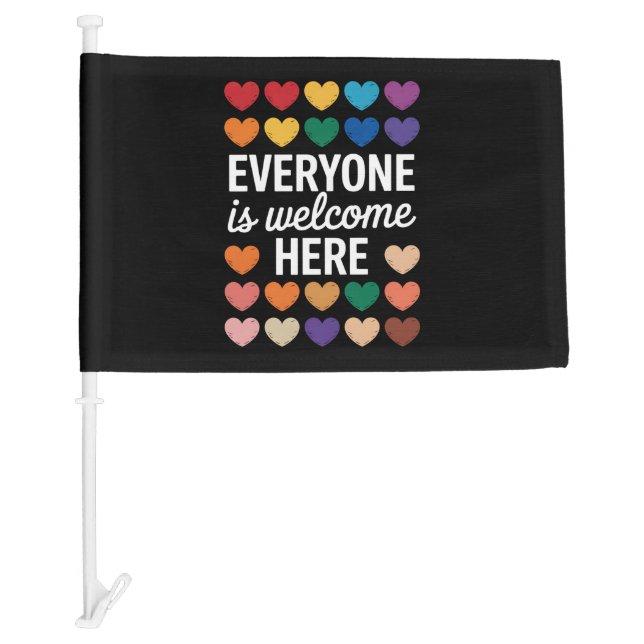 Everyone Is Welcome Here LGBTQ Car Flag (Front)