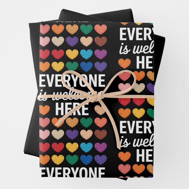 Everyone Is Welcome Here LGBTQ Wrapping Paper Sheets (In situ)