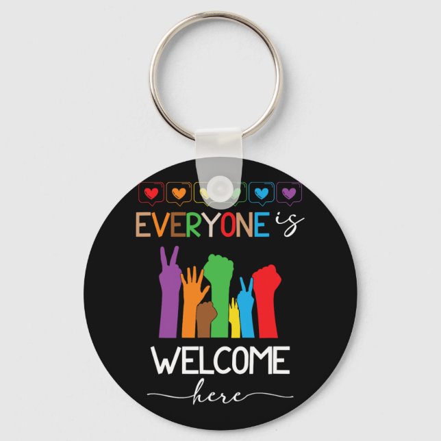 Everyone Is Welcome Here Pride Month Lgbtq Rainbow Keychain (Front)