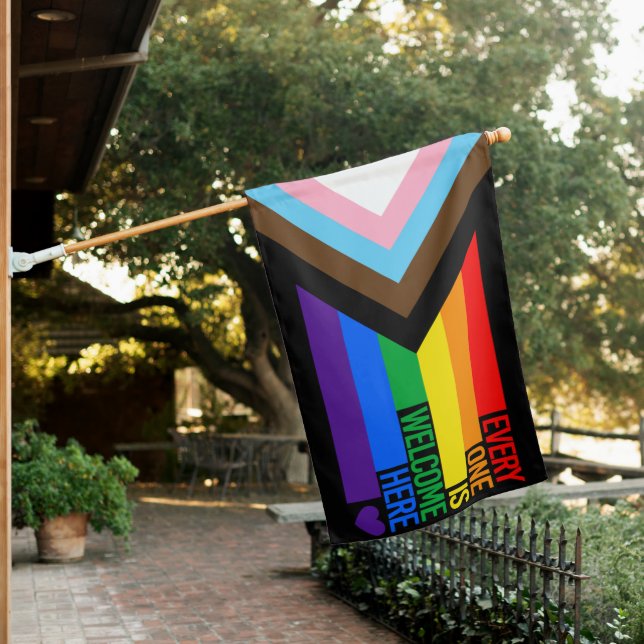 Everyone is Welcome Here (Progress Pride) Flag (In SItu)